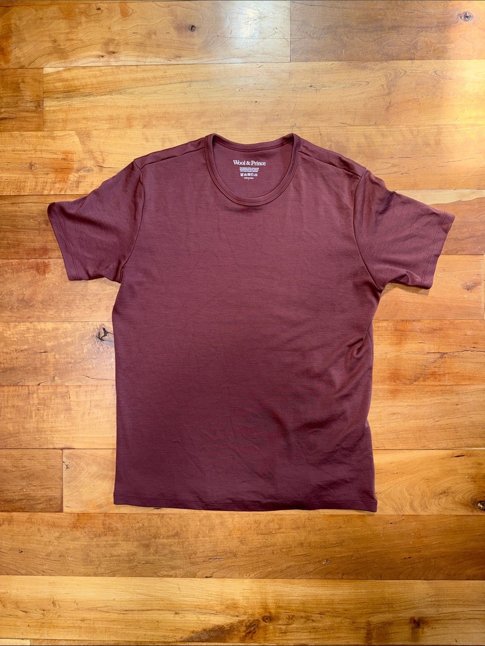 Wool & Prince Merino Wool Interlock Crew Neck Tee - Redwood - Large